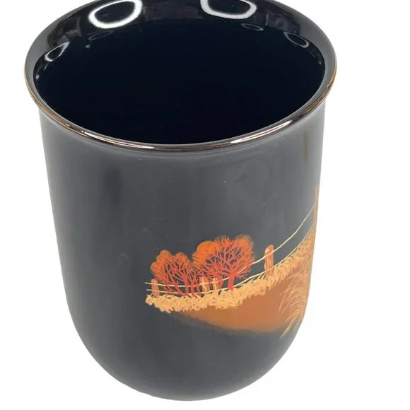 2 Otagiri Owl Mugs Black Gold Japan Vintage Set Coffee Cup Metallic Gold Trim - Picture 8 of 12